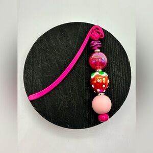 Pink Strawberry Beaded Bookmark
